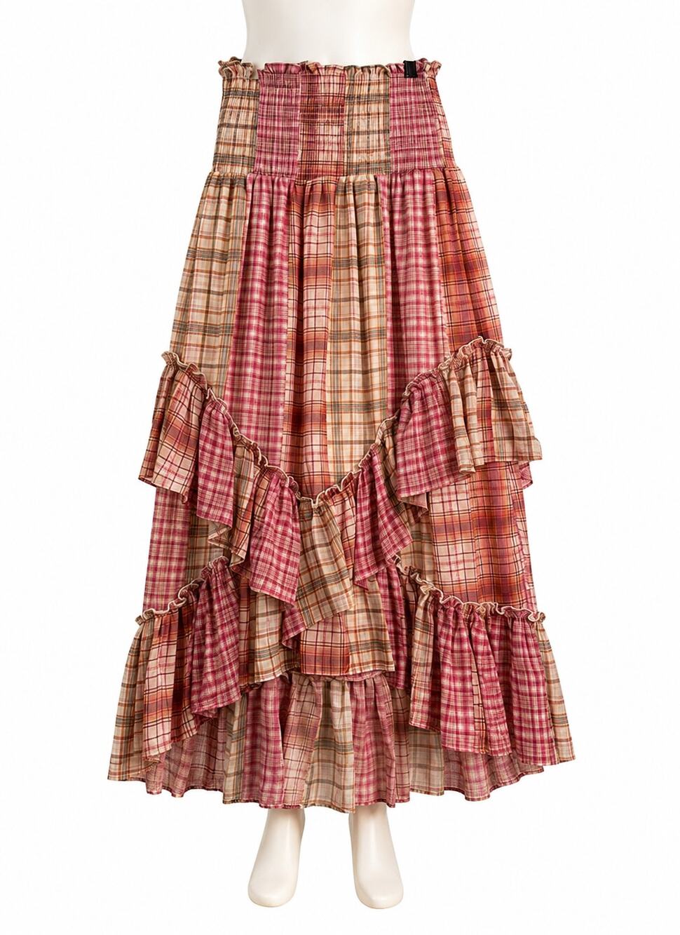 L.I.F.E Patchwork Plaid Boho Maxi Skirt Smocked Waist - Size L